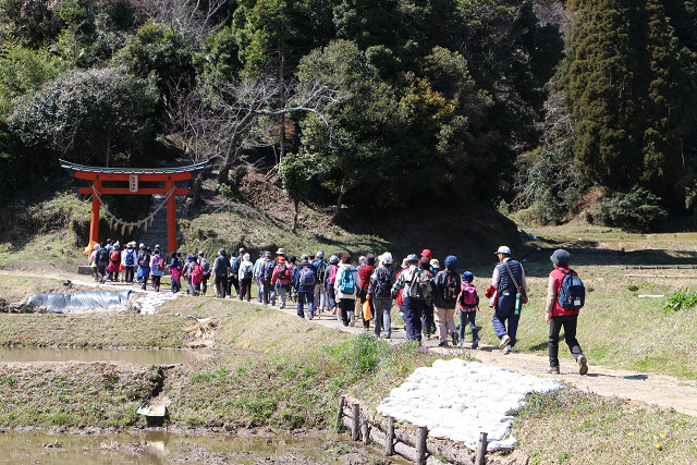 棚田の中の熊野神社へ